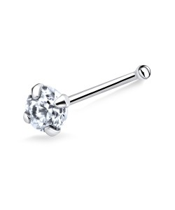 Round CZ Silver Bone Nose Stud NSKD-113-3